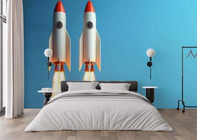 Two rockets racing to space, symbol of corporate competition, 3D illustration Wall mural