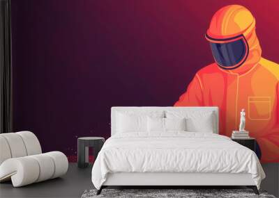 Worker in protective gear, handling molten metal, flat design illustration Wall mural