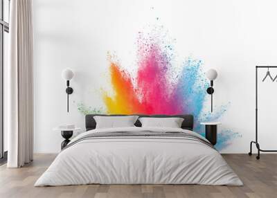 Abstract powder splatted background. Colorful powder explosion on white background. Colored cloud. Colorful dust explode. Paint Holi. Wall mural