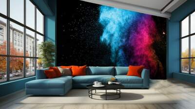 Explosion of colored powder isolated on black background. Abstract colored background. holi festival. Wall mural