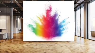 Freeze motion of colored powder explosions isolated on white background. Wall mural