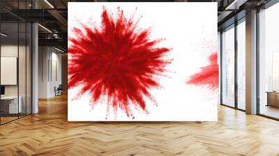 Red powder explosion isolated on white background. Colored cloud. Colorful dust explode. Paint Holi. Wall mural