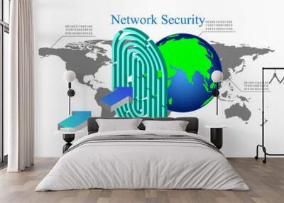 graphics image data security access concept with world map and blue globe vector illustration Wall mural