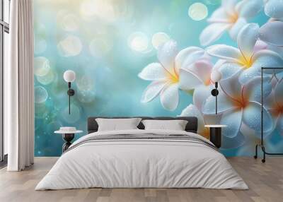 Beauty treatment concept banner with frangipani flowers and soft lighting, perfect for wellness advertisements (focus on, freshness theme, ethereal, Double exposure, tropical spa b Wall mural