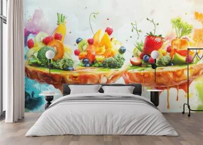 Vibrant, colorful fruit arrangement with fresh ingredients, ideal for healthy eating, catering, and culinary inspiration. Wall mural