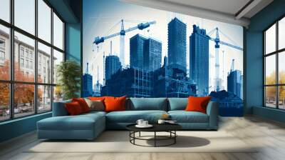 blueprint 3d building construction with crane Wall mural