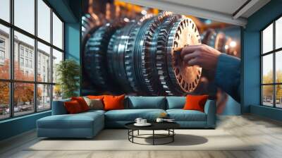 engineer hand adjusting turbine settings Wall mural