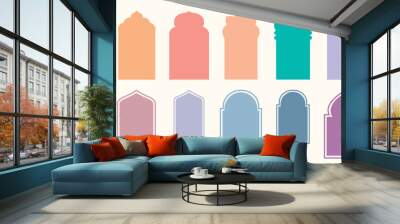 Shape Islamic door and window silhouette Arabic arch. Collection of patterns in oriental style. Frames in Arabic Muslim design for Ramadan Kareem. Wall mural