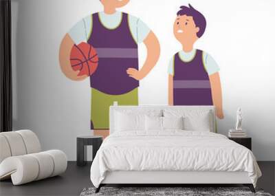 illustration of the character of a child who is experiencing growth constraints compared to his friend, the child sees his friend who is taller than him Wall mural