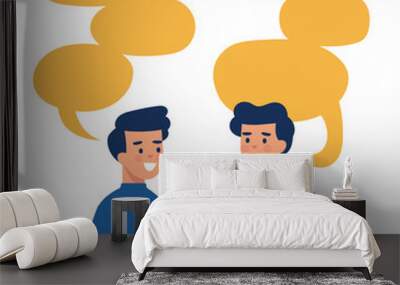 vector illustration two boy talk to each other with speech bubbles, work discussion - Vector Wall mural