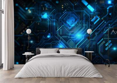 futuristic circuit board glowing technological abstract background graphic resource. Wall mural