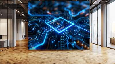 futuristic circuit board glowing technological abstract background graphic resource. Wall mural