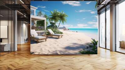 beachfront living. a serene beach scene with luxury villa Wall mural