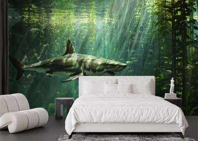 beautiful underwater scene fish with sun beams Wall mural