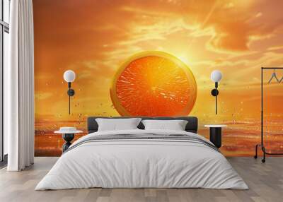 orange slice with sunset sky background Wall mural