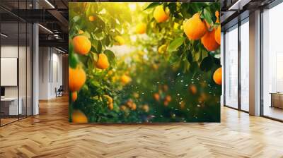 Organic orange garden fruit orchard background.  Wall mural