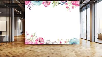 watercolor sewing seamless border frame on white background Wall mural