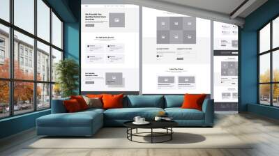 One page landing website design template for medical & dentist. Landing page ux ui wireframe. Flat modern responsive design. website: home, services, doctor list, subscribe, gallery, testimonials. Wall mural