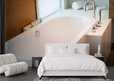 Bathroom interior in cozy colors with modern bathtub Wall mural