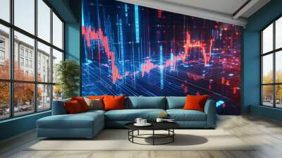 Global stock market analysis business finance chart illustrating digital profit growth and investment trends with financial data and forex trading statistics on technology backgrou Wall mural