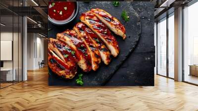 Grilled chicken breast slices served with a smoky barbecue sauce, grilled chicken breast, classic barbecue Wall mural