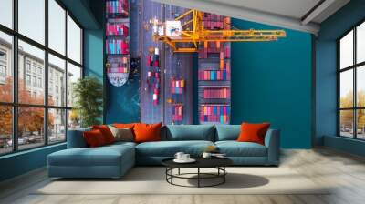 Logistics and transportation of container cargo ship working crane bridge in shipyard Wall mural