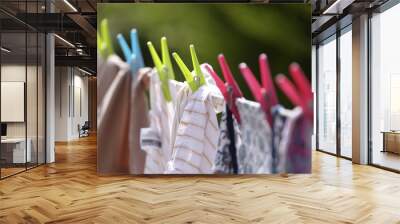 Clothes hung out to dry on a washing line Wall mural