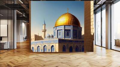 Al-Aqsa Mosque, Dome of the Rock, Jerusalem Old City, Generative AI illustration. Wall mural