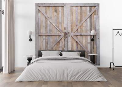 wooden closed door of old barn isolated on white background. Wall mural