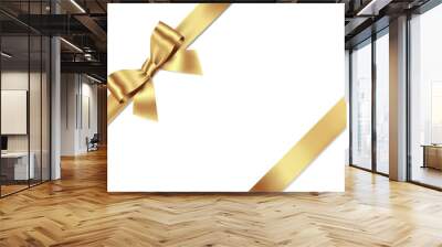 Gold Bow and Ribbon Realistic shiny satin with shadow place on left corner for decorate your wedding invitation card ,greeting card or gift boxes vector EPS10 isolated on white background. Wall mural