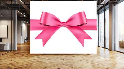 Pink bow realistic shiny satin and ribbon horizontal line with shadow for decorate your valentine card vector EPS10 isolated on white background. Wall mural