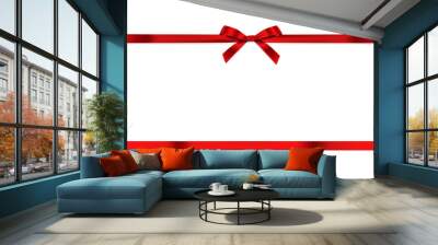 red ribbon bow realistic shiny satin with shadow horizontal ribbon for decorate your wedding invitat Wall mural