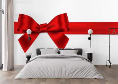 Red Ribbon Bow Realistic shiny satin with shadow horizontal ribbon for decorate your wedding invitation card ,greeting card or gift boxes vector EPS10 isolated on white background. Wall mural