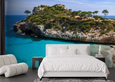 Beautiful beach azure sea water, Cala des Moro, Majorca island Wall mural