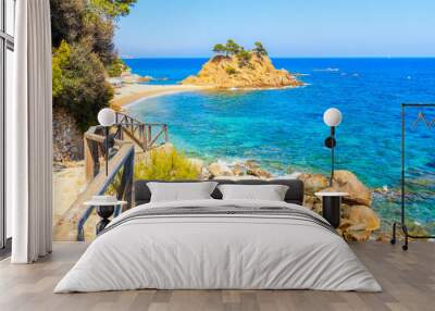 Coastal path along blue sea near Cap Roig, Costa Brava, Spain Wall mural