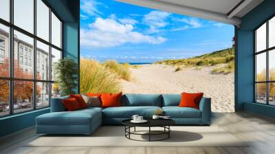 Grass on sand dunes at Ellenbogen beach, Sylt island, Germany Wall mural