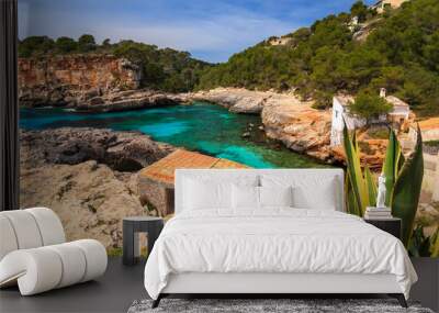 Sea bay of Cala S'Almunia on coast of Majorca island, Spain Wall mural