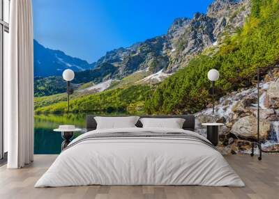 Waterfall at Morskie Oko lake in Tatra Mountains, Poland Wall mural