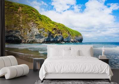 Waves on ocean at Saota Barbara beach near Ribeira Grande town, Sao Miguel island, Azores, Portugal Wall mural