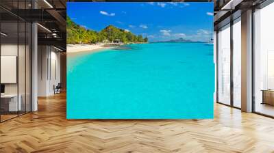 Wonderful tropical beach with catamaran boat on sea, Palm island, Caribbean region of Lesser Antilles Wall mural