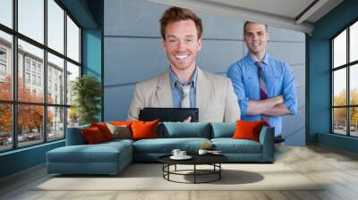 portrait of two young handsome businessmen Wall mural