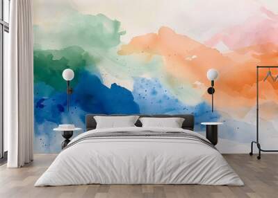 Blue Green Orange Pink Watercolor Painting on Traditional Korean Hanji Paper Wall mural