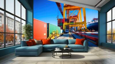 Container Ship Loading, Colorful Cargo for International Trade Wall mural