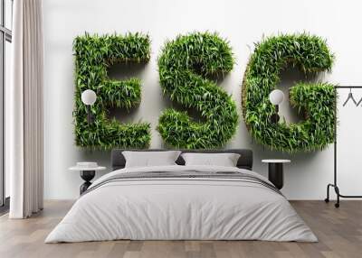 Environmental and Social Governance Concept with Grassy 3D Text Isolated on White Wall mural