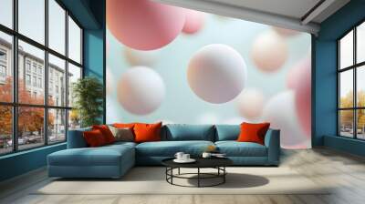 Floating Pastel Spheres in Soft Minimalist Abstract Composition Wall mural