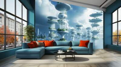 Futuristic Offshore Oscillating Water Column Platforms Powering Sustainable Urban Skyline Wall mural