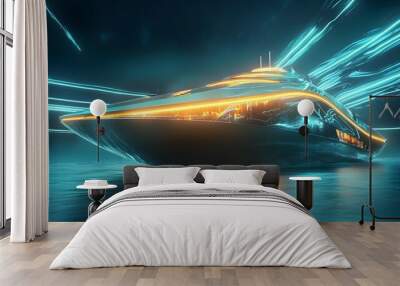 Futuristic Renewable Wave Power Plant with Sleek Neon-Accented Design Wall mural