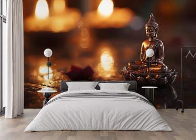 Glowing Silver Thai Monk Amulet Symbolizing Spiritual Guidance and Protection Wall mural