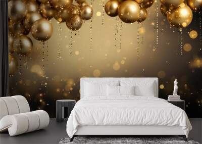 Golden Balloon Celebration, A Festive Party Scene with Shimmering Background Wall mural