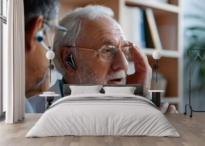 Hearing Aid Specialist Assisting Elderly Man with Hearing Solutions Wall mural